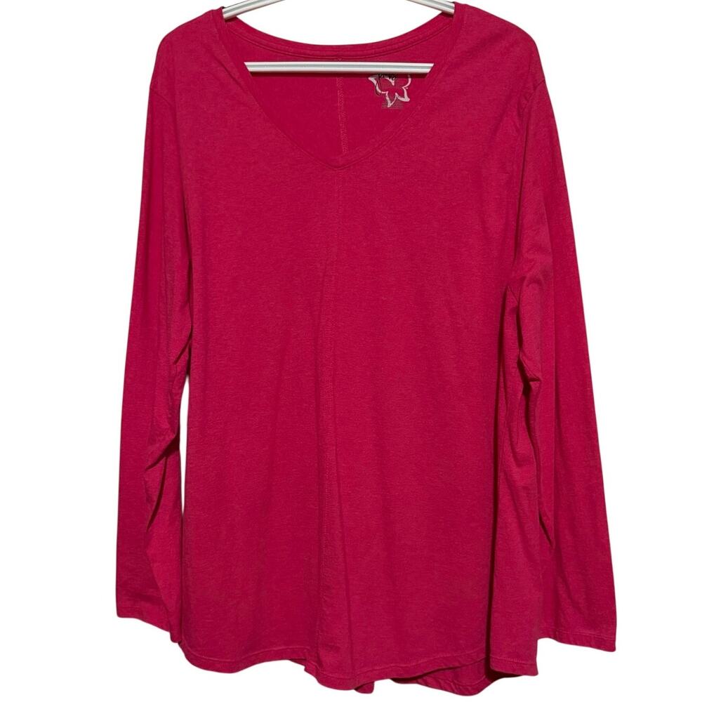 JMS Just My‎ Size Women's Pink Long Sleeve V-Neck T-Shirt Size 3X
